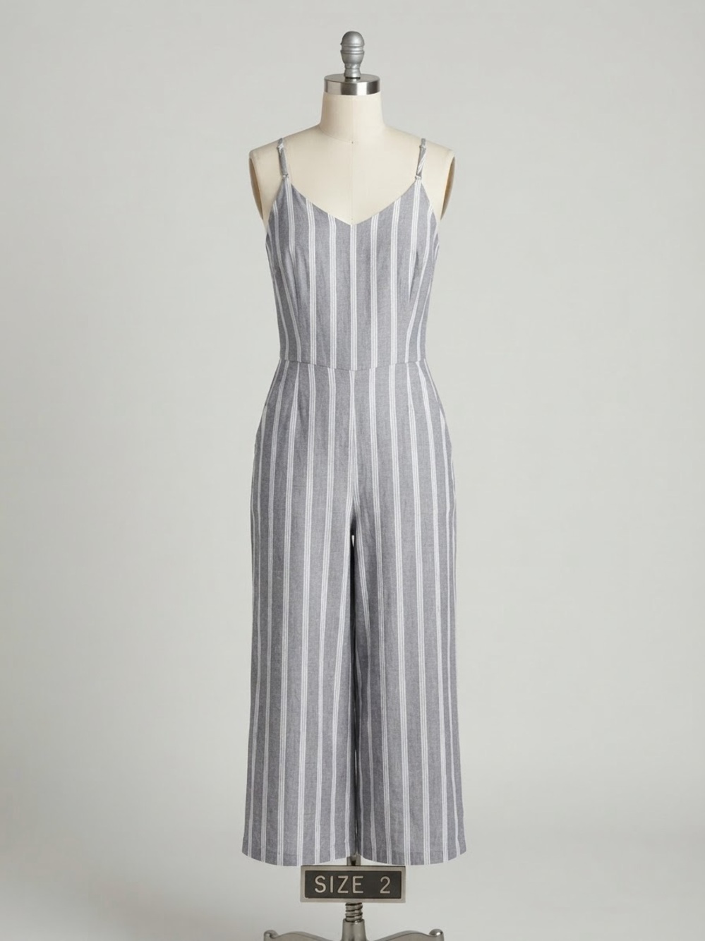 Striped Gray Spaghetti-Strap Jumpsuit